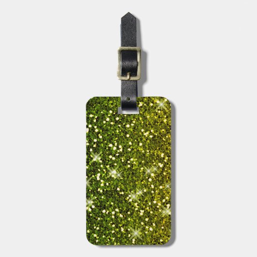 Glinsterende donkergroene gouden glitters bagagelabel (Voorkant verticaal)