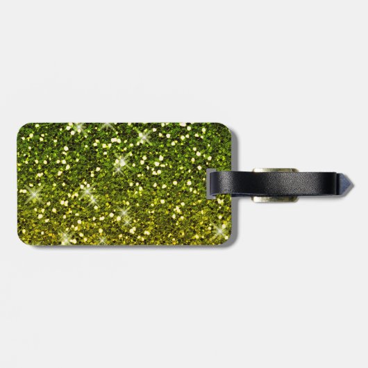 Glinsterende donkergroene gouden glitters bagagelabel (Achterkant horizontaal)