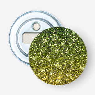 Glinsterende donkergroene gouden glitters button flesopener