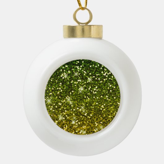 Glinsterende donkergroene gouden glitters keramische bal ornament (Voorkant)
