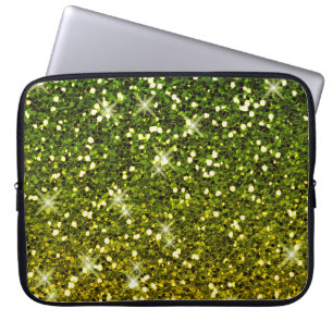 Glinsterende donkergroene gouden glitters laptop sleeve
