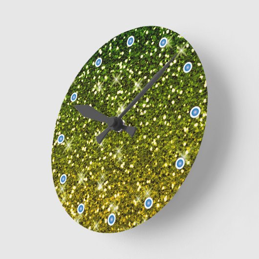 Glinsterende donkergroene gouden glitters ronde klok (Hoek)