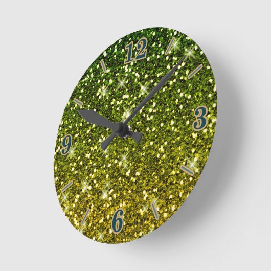 Glinsterende donkergroene gouden glitters ronde klok (Hoek)