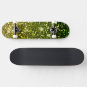 Glinsterende donkergroene gouden glitters skateboard (Horizontaal)