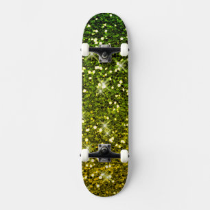 Glinsterende donkergroene gouden glitters skateboard
