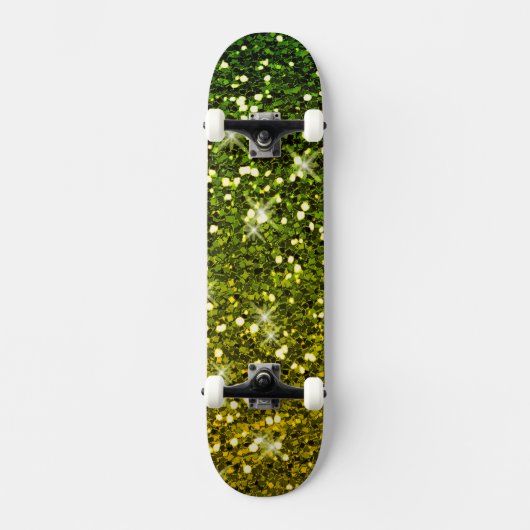 Glinsterende donkergroene gouden glitters skateboard (Voorkant)