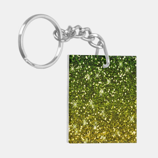 Glinsterende donkergroene gouden glitters sleutelhanger (Voorkant Links)