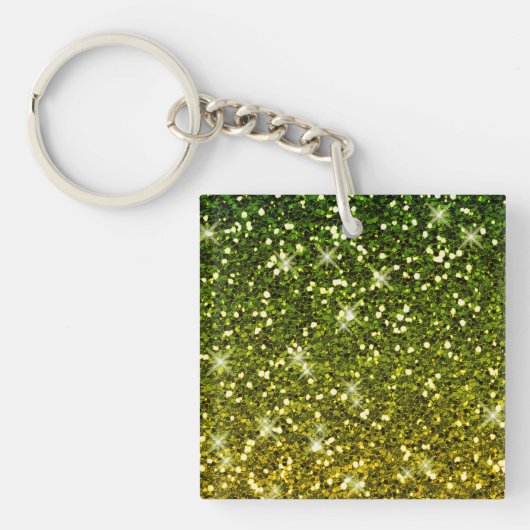 Glinsterende donkergroene gouden glitters sleutelhanger (Voorkant)