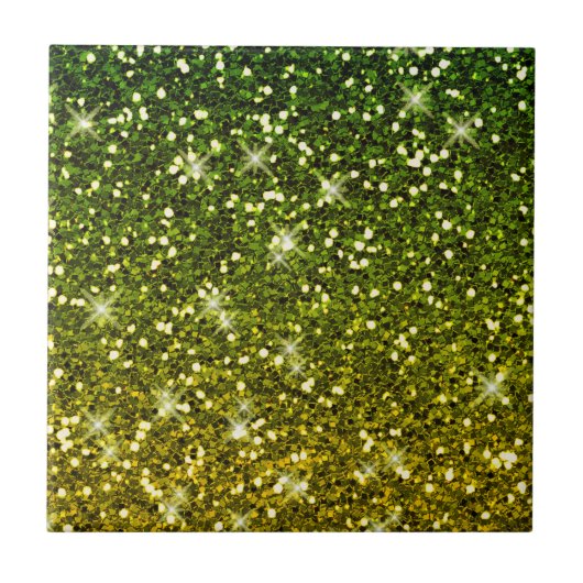 Glinsterende donkergroene gouden glitters tegeltje (Voorkant)