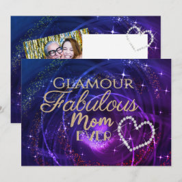 Glinsterende Fabulous Mom Paarse Blauw Feestdagenkaart