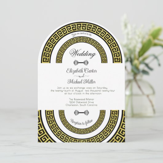 Glinsterende Golden Folie Effect Greek Meander Inf Kaart (Staand voorkant)