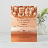 Glinsterende gouden ballonnen 50e bruiloft Jubileu Kaart (Staand voorkant)