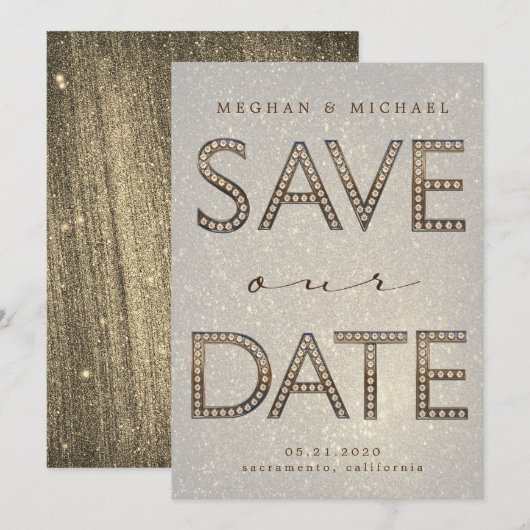 glinsterende gouden letters fabulous Save the Date Kaart (Voorkant / Achterkant)