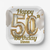 Glinsterende Gouden Luxe Elegantie 50e Verjaardag Papieren Bordje (Voorkant)