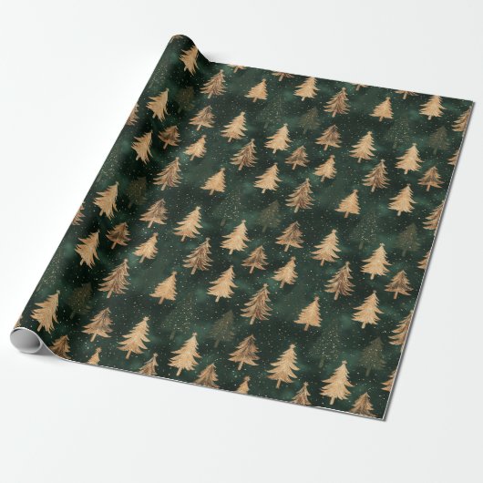 Glinsterende Gouden & Rijke Groene Kerstboom Cadeaupapier (Uitgerold)