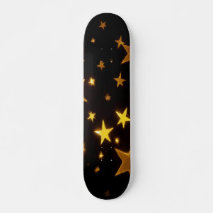 Glinsterende Gouden Sterren op Zwarte Nacht Ontwer Persoonlijk Skateboard