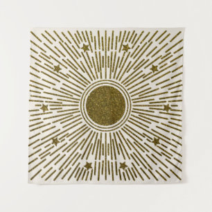 Glinsterende gouden zon, stralen. wandkleed