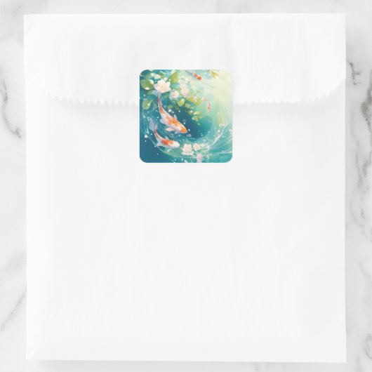 Glinsterende Harmony Koi in een rustige vijver Vierkante Sticker (Tas)