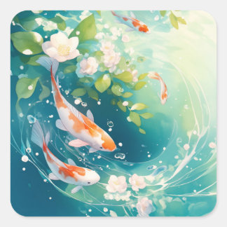 Glinsterende Harmony Koi in een rustige vijver Vierkante Sticker