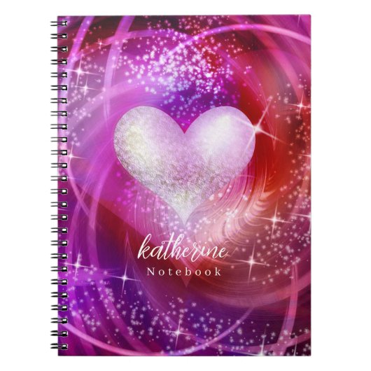 Glinsterende hart magenta notitieboek (Voorkant)