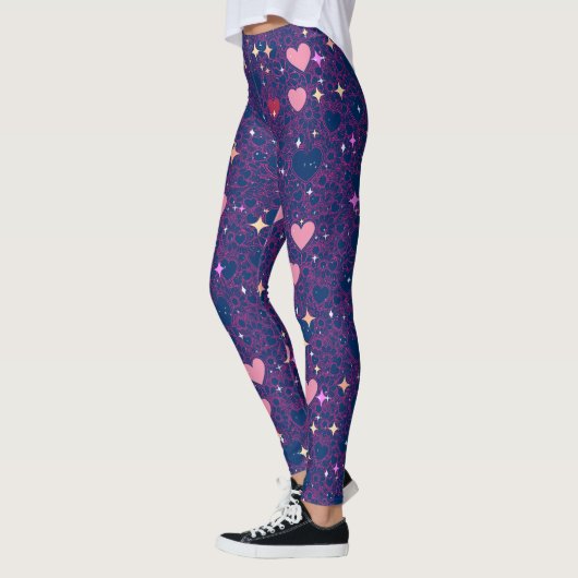 Glinsterende harten Patroon 01 DBlue BG Leggings (Links)