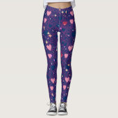 Glinsterende harten Patroon 01 DBlue BG Leggings (Voorkant)