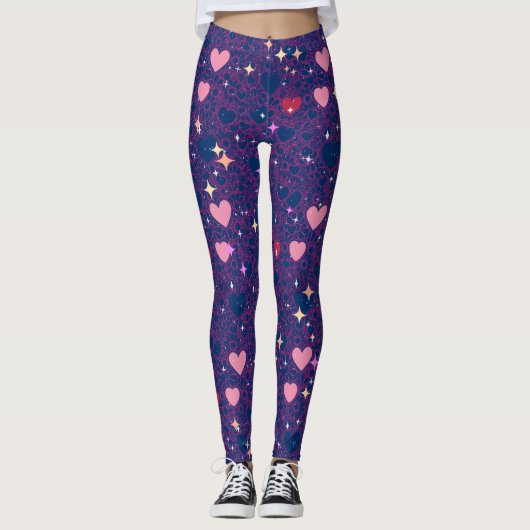 Glinsterende harten Patroon 01 DBlue BG Leggings (Voorkant)