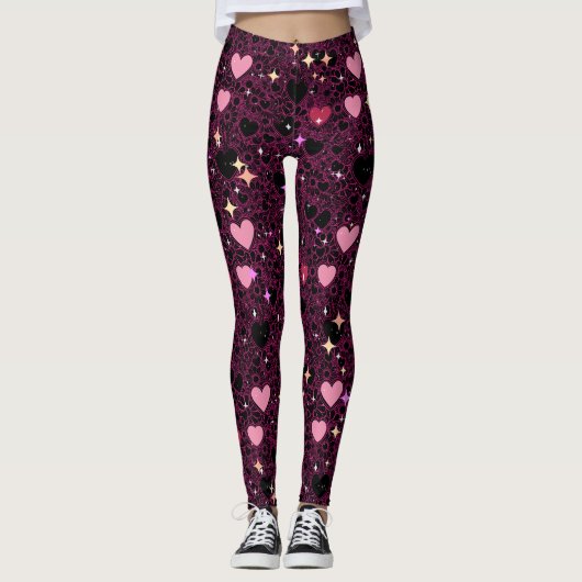 Glinsterende harten patroon 01 leggings (Voorkant)