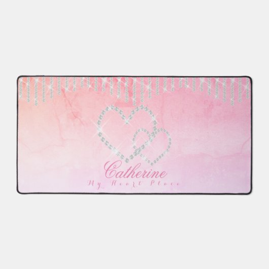 Glinsterende harten rustiek roze bureaumat (Voorkant)