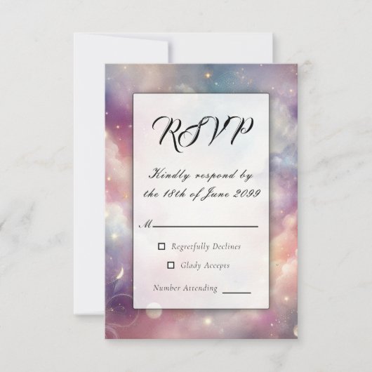 Glinsterende hemelse Stardust Skies bruiloft RSVP Kaartje (Voorkant)