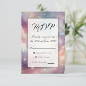 Glinsterende hemelse Stardust Skies bruiloft RSVP Kaartje (Staand voorkant)