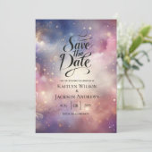 Glinsterende hemelse Stardust Skies bruiloft Save The Date (Staand voorkant)