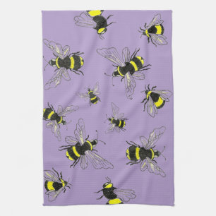 Glinsterende hommel op lavendel keukenhanddoek