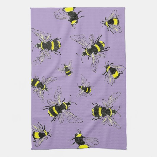 Glinsterende hommel op lavendel keukenhanddoek (Verticaal)