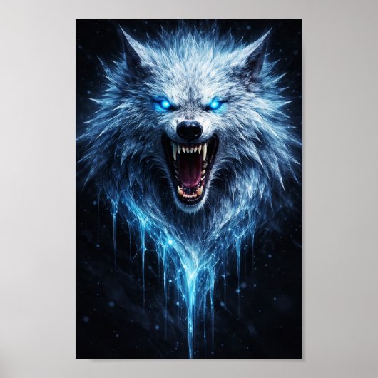 Glinsterende Ijs Wolf Grommend Beest Poster (Voorkant)