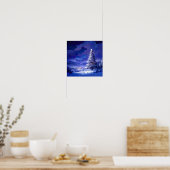 Glinsterende Kerstboom Besneeuwde Berglandschap Poster (Keuken)