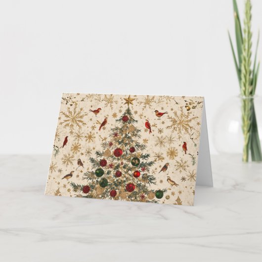 Glinsterende kerstboom met goudfolie kaart (Voorkant)