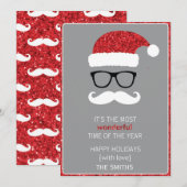 Glinsterende kerstman met bril feestdagenkaart (Voorkant / Achterkant)
