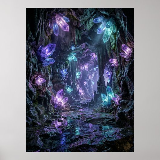 Glinsterende Kristalgrot Fantasie Kunst Poster (Voorkant)