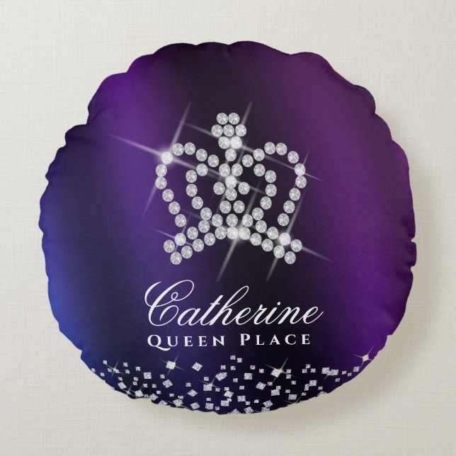 Glinsterende kroon Paarse blauw Rond Kussen (Voorkant)