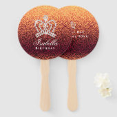 Glinsterende kroon rood goud handwaaier (Voorkant en achterkant)