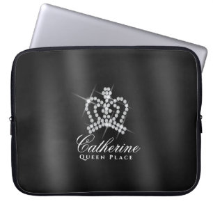 Glinsterende kroon zwart grijs laptop sleeve