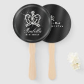 Glinsterende kroon zwart handwaaier (Voorkant en achterkant)