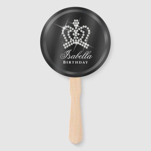 Glinsterende kroon zwart handwaaier (Voorkant)