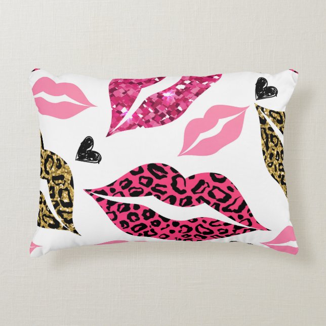 Glinsterende lippen: Leopard Mode Accent Kussen (Voorkant)