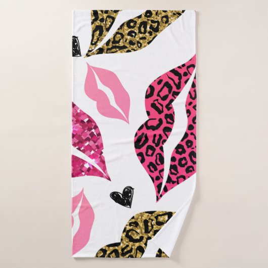 Glinsterende lippen: Leopard Mode Badhanddoek (Badhanddoek)