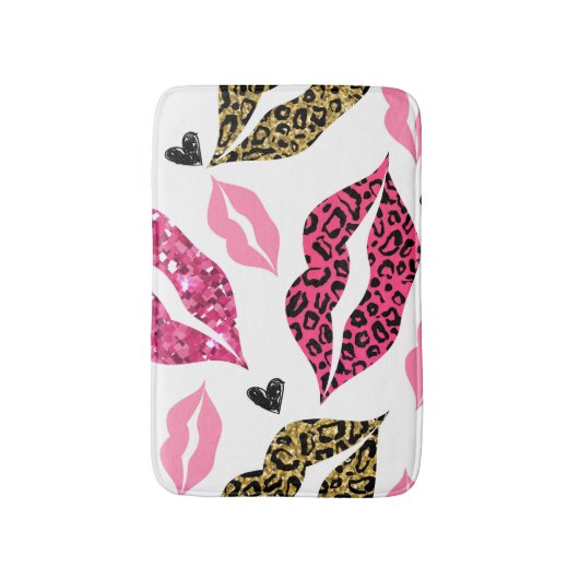 Glinsterende lippen: Leopard Mode Badmat (Voorkant Verticaal)