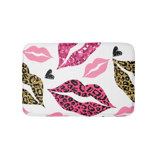 Glinsterende lippen: Leopard Mode Badmat (Voorkant)