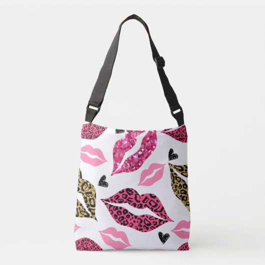 Glinsterende lippen: Leopard Mode Crossbody Tas (Voorkant)