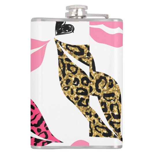 Glinsterende lippen: Leopard Mode Heupfles (Achterkant)